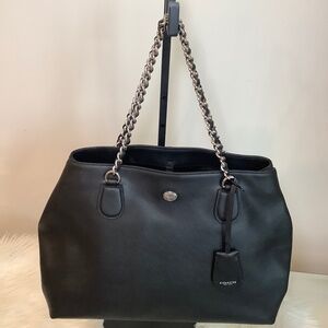 COACH PEYTON SAFFIANO LEATHER CHAIN TOTE BLACK